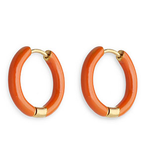 Pendientes Acero Inox criolla esmalte 17mm Naranja marr&oacute;n-dorado