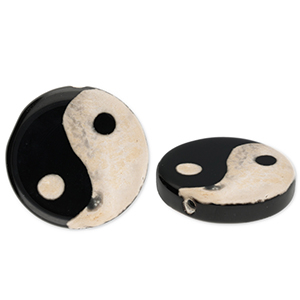 Piedras naturales abalorios Calcedonia Yin & Yang Negro-beige arena