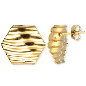 Fornituras acero inox pendientes hex&aacute;gono con lineas con anilla Dorado