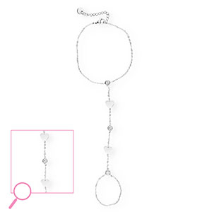 Pulseras anillo Acero Inox coraz&oacute;n Plateado-cristal