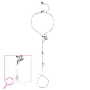 Pulseras anillo Acero Inox flor Plateado-cristal-blanco