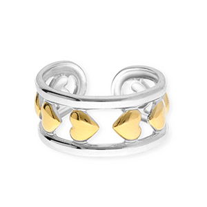 Anillos Acero Inox coraz&oacute;n Plateado-dorado