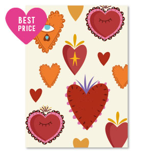 Tarjetas para joyer&iacute;a "corazones sagrados" Blanco roto-rojo-naranja