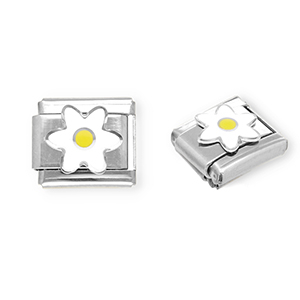 Acero Inox link-eslab&oacute;n para pulsera italiana con dijes Acero Inox flor Plateado-blanco-amarillo