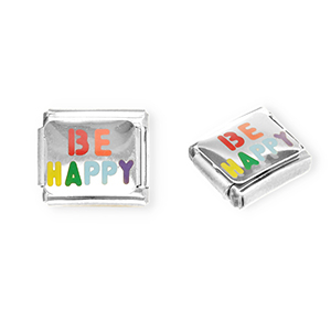 Acero Inox link-eslab&oacute;n para pulsera italiana con dijes Acero Inox "Be happy" Plateado-multicolor