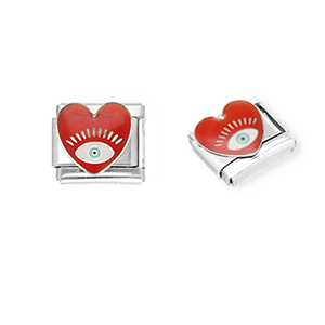 Acero Inox Acero Inox link-eslab&oacute;n para pulsera italiana con dijes Acero Inox coraz&oacute;n con Ojo Providencia Plateado-rojo oscuro-blanco