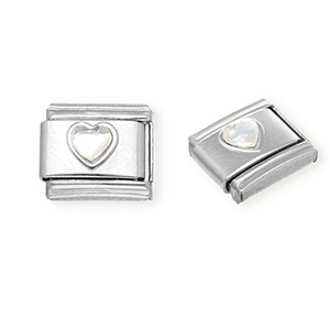 Acero Inox link-eslab&oacute;n para pulsera italiana con dijes Acero Inox coraz&oacute;n con strass Plateado-cristal
