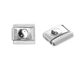 Acero Inox link-eslab&oacute;n para pulsera italiana con dijes Acero Inox Yin & Yang Plateado-negro-blanco