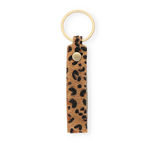 Llavero cuero con estampado leopardo Marr&oacute;n tan-negro-dorado