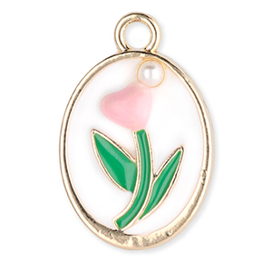 Colgantes met&aacute;licos &oacute;valo con tulip&aacute;n con perla Dorado-blanco-verde-rosa claro