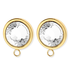 BY31&reg; Fornituras Acero Inox pendientes redondos con cristal con anilla Dorado-cristal
