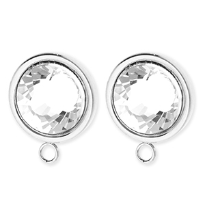 BY31&reg; Fornituras Acero Inox pendientes redondos con cristal con anilla Plateado-cristal