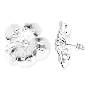 BY31&reg; Fornituras Acero Inox pendientes flor con anilla Plateado