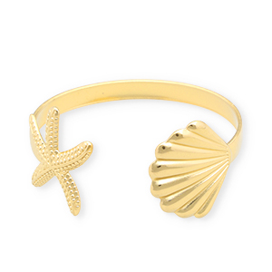 Pulseras Acero Inox bangle conchas & estrella de mar Dorado