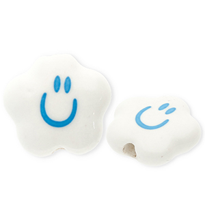Abalorios de cer&aacute;mica nube con smiley Blanco-azul