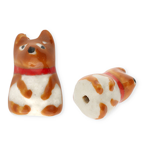 Abalorios de cer&aacute;mica perro Marr&oacute;n-rojo-blancuzco-negro