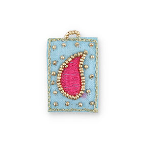Colgantes de tela hechos a mano gota Azul claro-fucsia-dorado