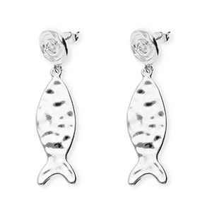 Pendientes trendy espiral & pez con perno de acero inox Plateado