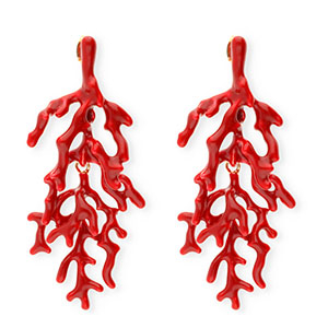 Pendientes trendy esmalte coral con perno de acero inox Dorado-rojo oscuro