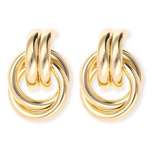 Pendientes llamativos anillo doble con perno de acero inox Dorado