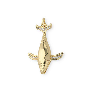 Metal TQ lat&oacute;n colgante ballena con strass Dorado-transparente
