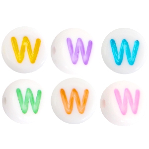 Abalorios alfabeto acr&iacute;lico letra W multicolor-blanco
