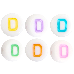 Abalorios alfabeto acr&iacute;lico letra D multicolor-blanco